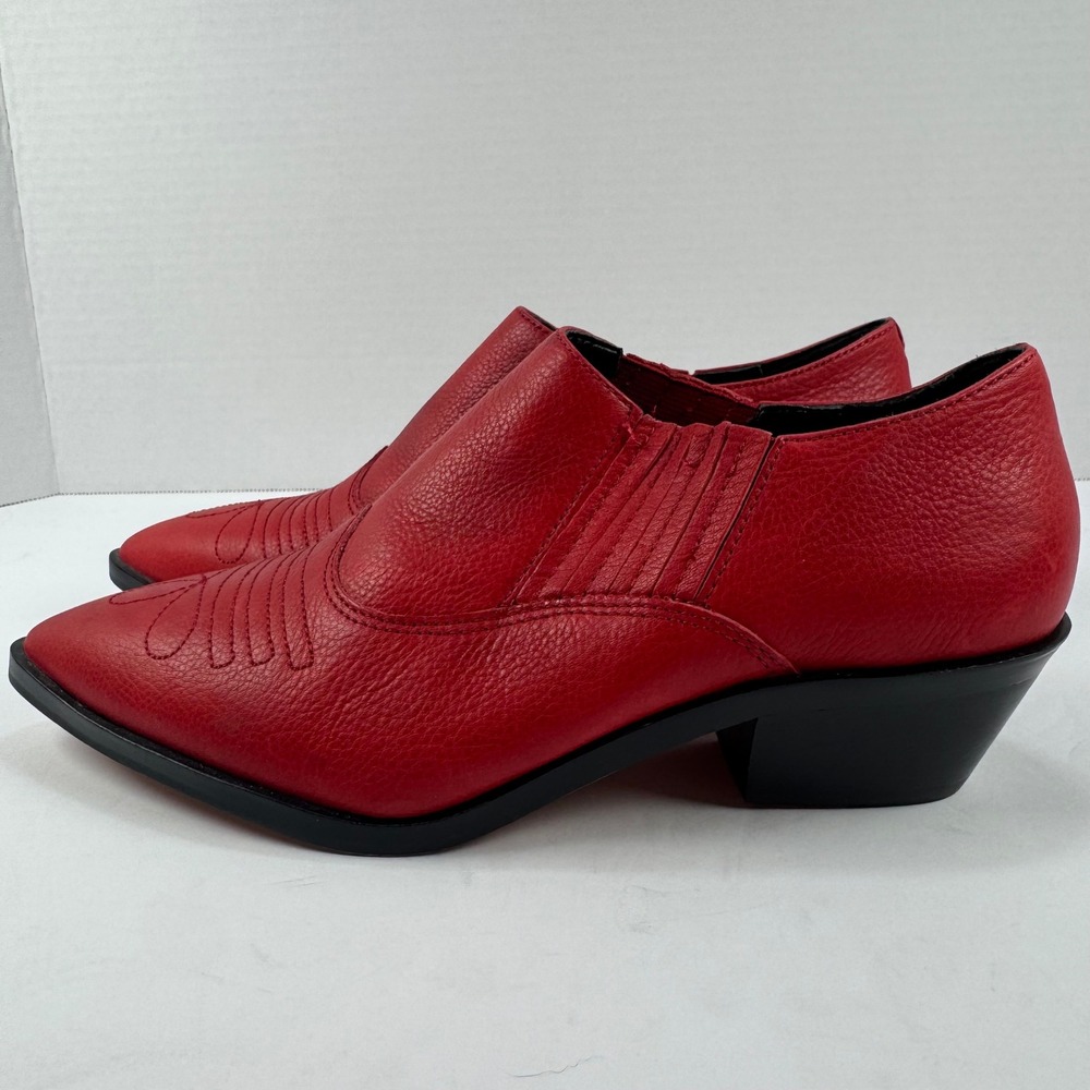 Rebecca Minkoff Red Leather Western Pointed Toe Block Heel Booties Womens 6.5M
